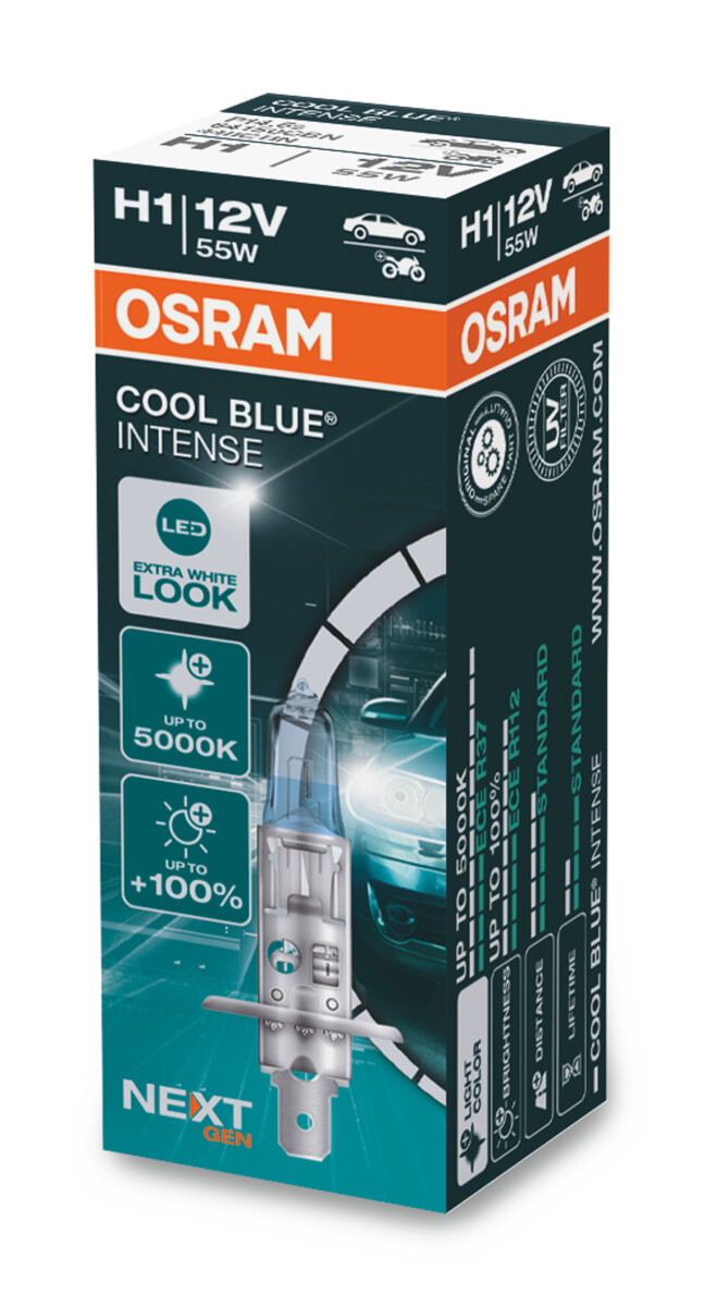 Osram COOL BLUE INTENSE NextGen. 5000K +100%, H1, Halogen 12V, 1er Faltschachtel - 64150CBN
