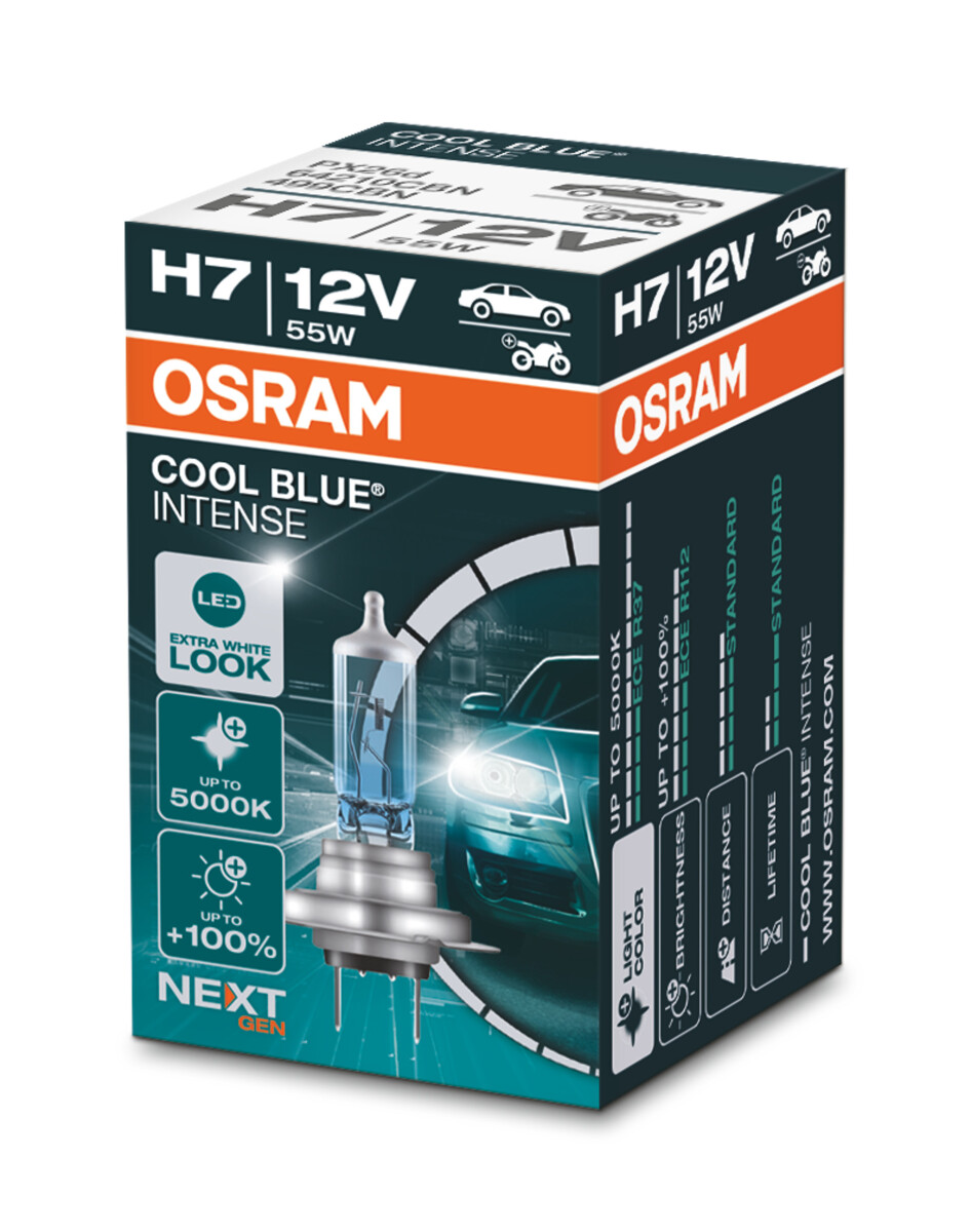 Osram COOL BLUE INTENSE H7 NextGeneration 5000K +100%, Halogen 12V, 1er Faltschachtel - 64210CBN