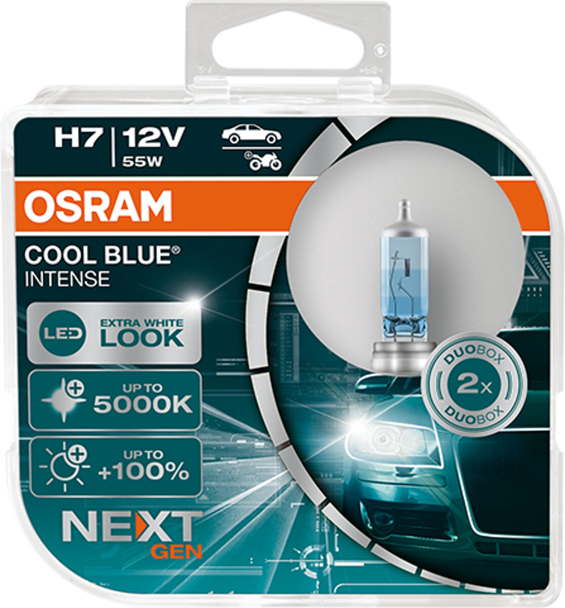 Osram COOL BLUE INTENSE H7 NextGeneration 5000K +100%, Halogen 12V, DUOBOX - 64210CBN-HCB