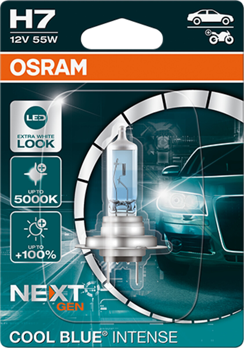 Osram COOL BLUE INTENSE H7 NextGeneration 5000K +100%, Halogen 12V, 1er Blister - 64210CBN-01B
