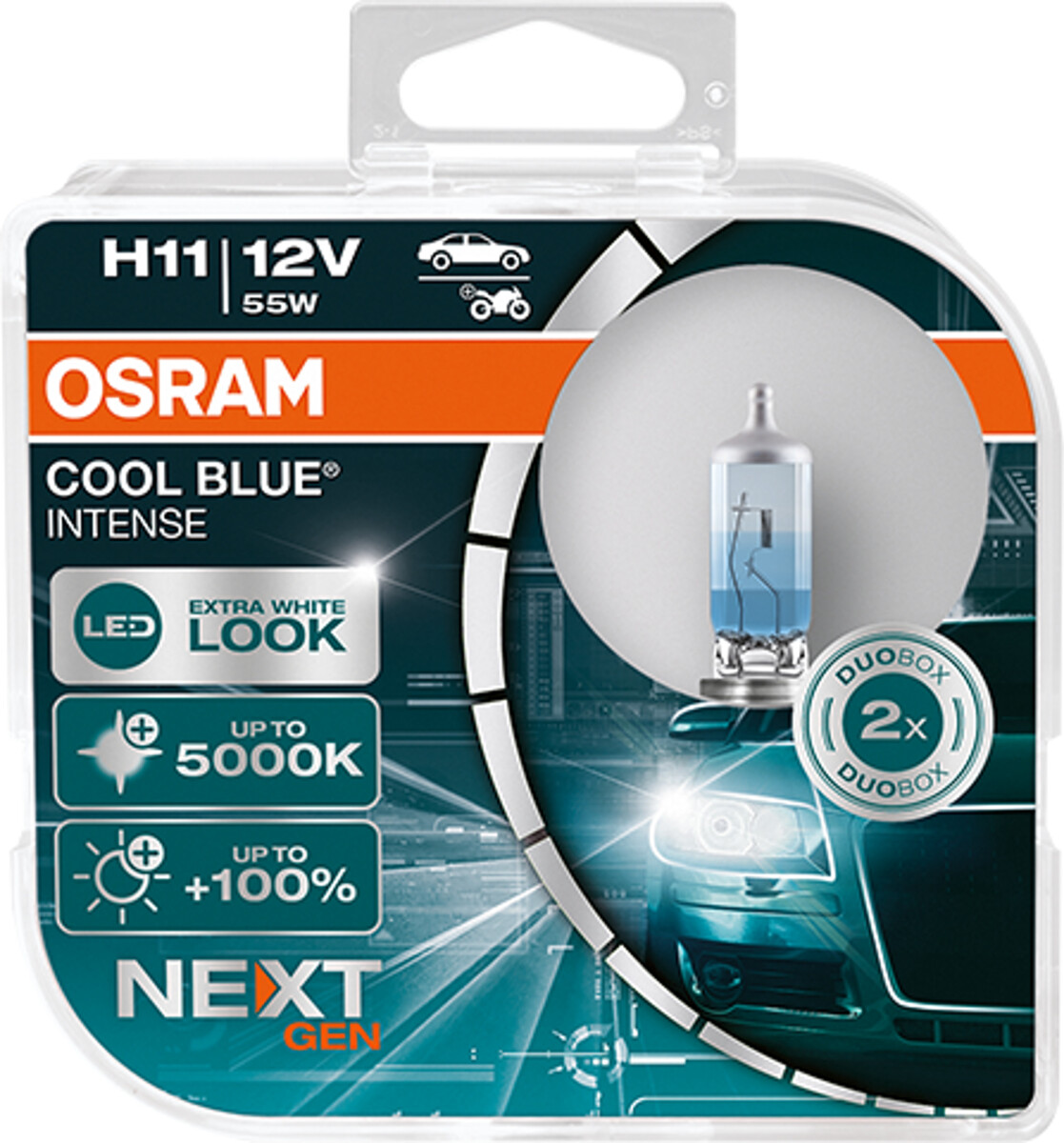 Osram COOL BLUE INTENSE H11 NextGeneration 5000K +100%, Halogen 12V, DUOBOX - 64211CBN-HCB