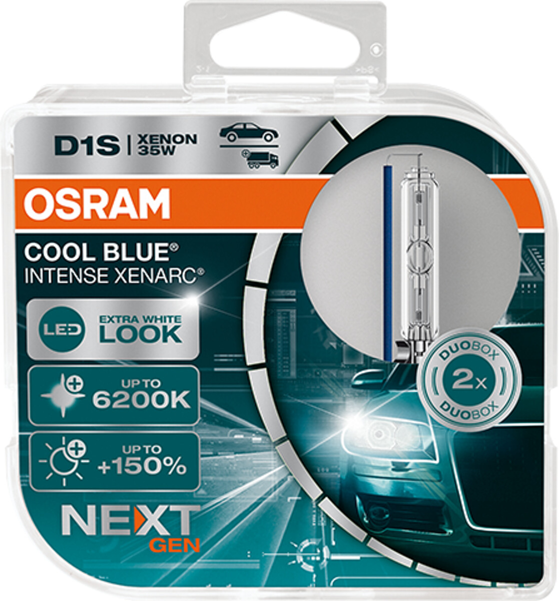 OSRAM COOL BLUE INTENSE D1S NextGen. 6200K +150%, Xenon Brenner 12V, 1er DUOBOX - 66140CBN-HCB