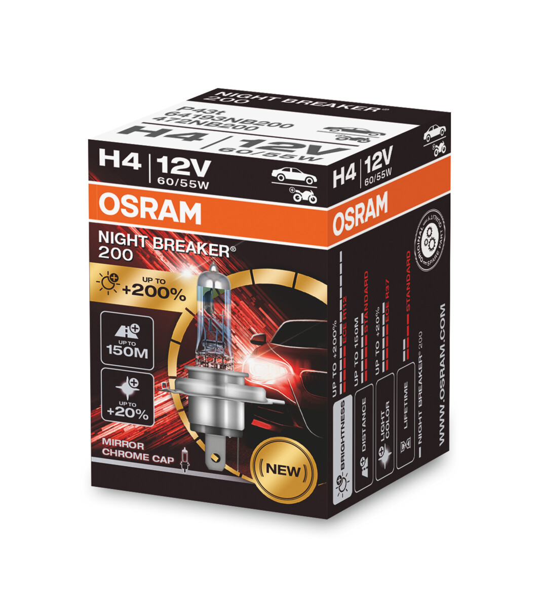 Osram NIGHT BREAKER 200 H4 + 200%, Halogen 12V, 1er Faltschachtel - 64193NB200