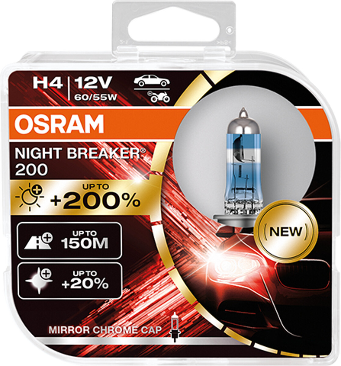 Osram NIGHT BREAKER 200 H4 + 200%, Halogen 12V, DUOBOX - 64193NB200-HCB