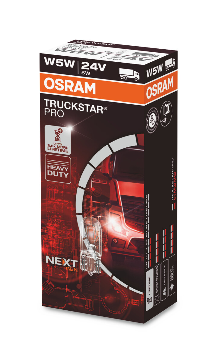 W5W 24V 5W W2.1x9.5d TRUCKSTAR PRO NEXT GEN bis 2,5x längere Lebensdauer 1St OSRAM