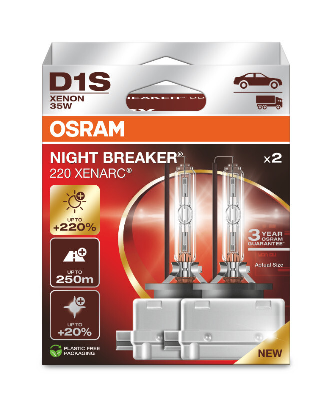 OSRAM 66140XN2-2HB - D1S 35W XENARC NIGHT BREAKER LASER +220% 3 Jahre Garantie* 2 Stk.