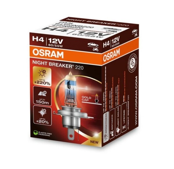 OSRAM 64193NB220 - H4 12V 60/55W P43t NIGHT BREAKER® 220 +220% 1 Stk.