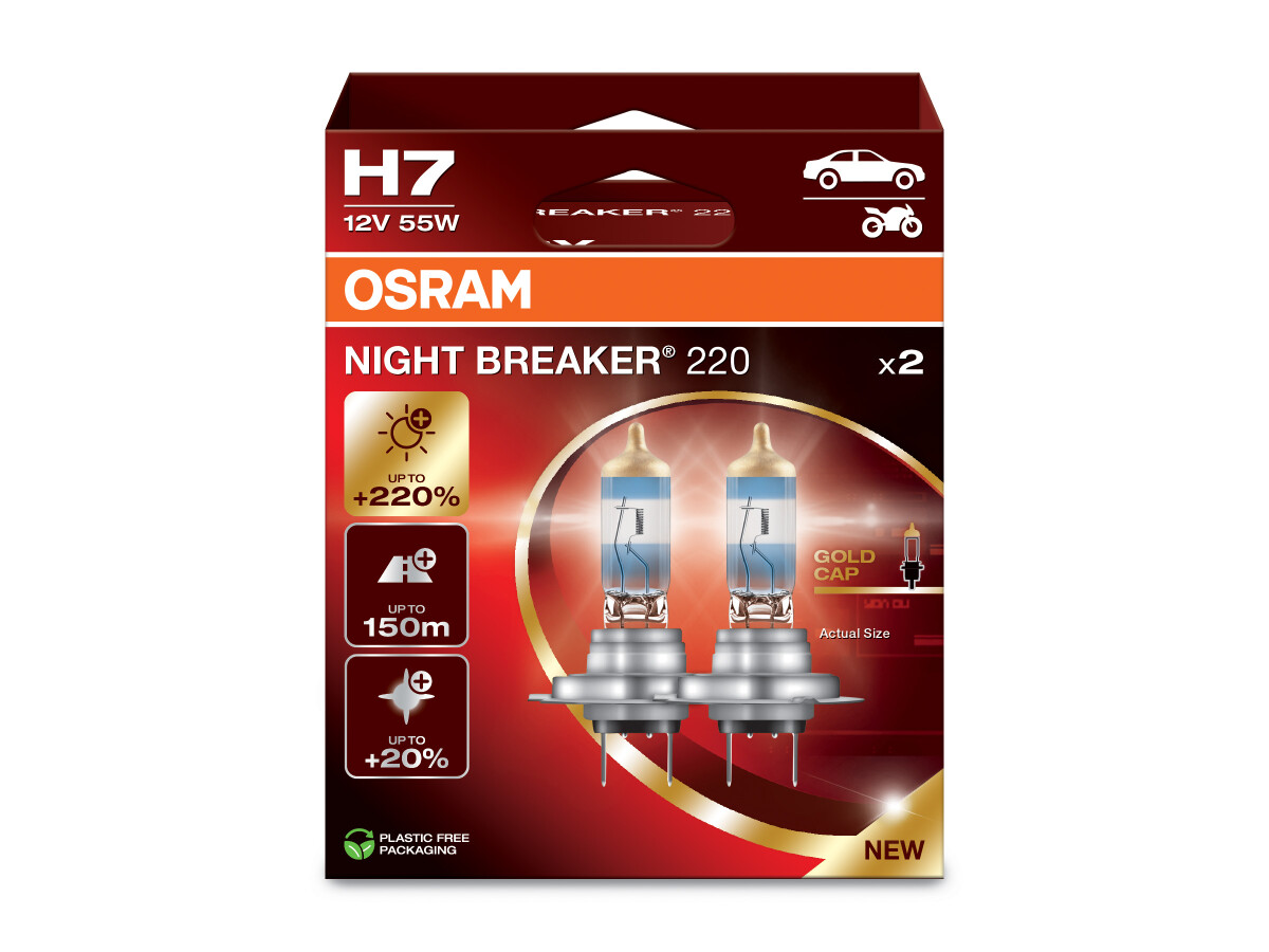 OSRAM 64210NB220-2HB - H7 12V 55W PX26d NIGHT BREAKER 220 +220% 2 Stk.