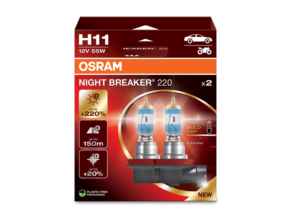 OSRAM 64211NB220-2HB - H11 12V 55W PGJ19-2 NIGHT BREAKER 220 +220% 2 Stk.