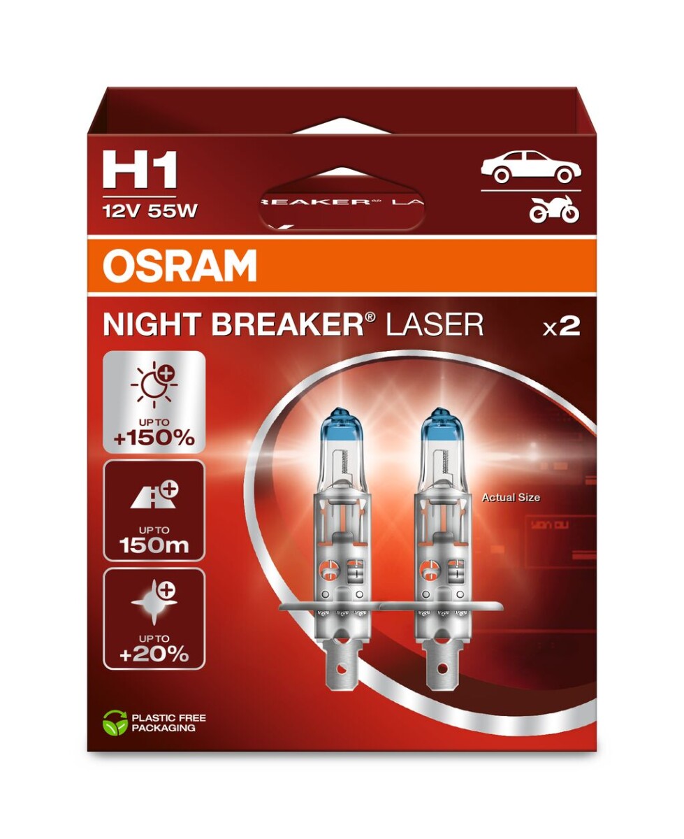 OSRAM 64150NL-2HB - H1 12V 55W P14.5s NIGHT BREAKER LASER +150% mehr Helligkeit 2 Stk.