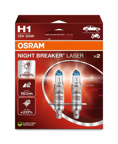 OSRAM 64150NL-2HB - H1 12V 55W P14.5s NIGHT BREAKER® LASER +150% mehr Helligkeit 2 Stk.