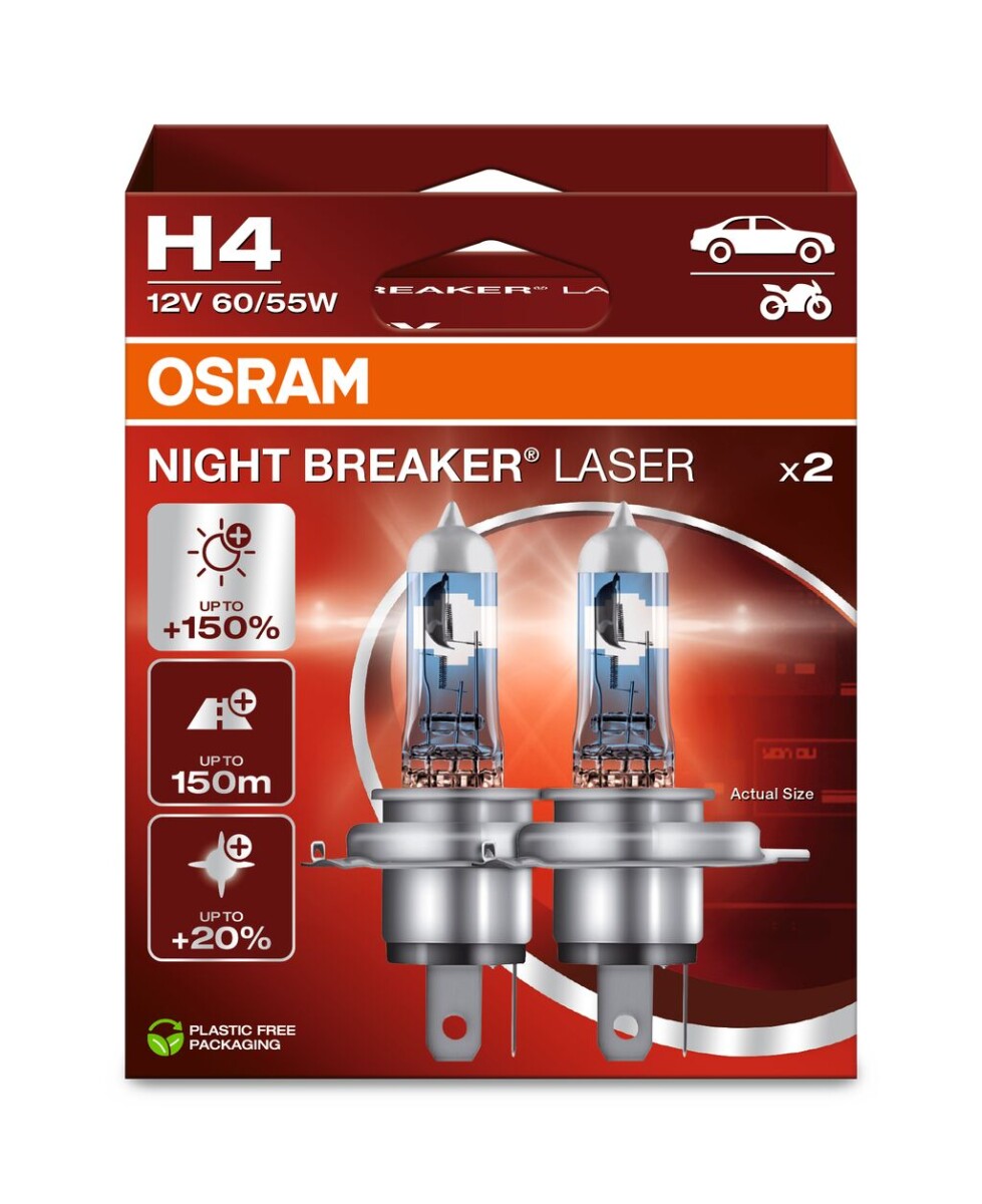 OSRAM 64193NL-2HB - H4 12V 60/55W P43t NIGHT BREAKER LASER +150% mehr Helligkeit 2 Stk.