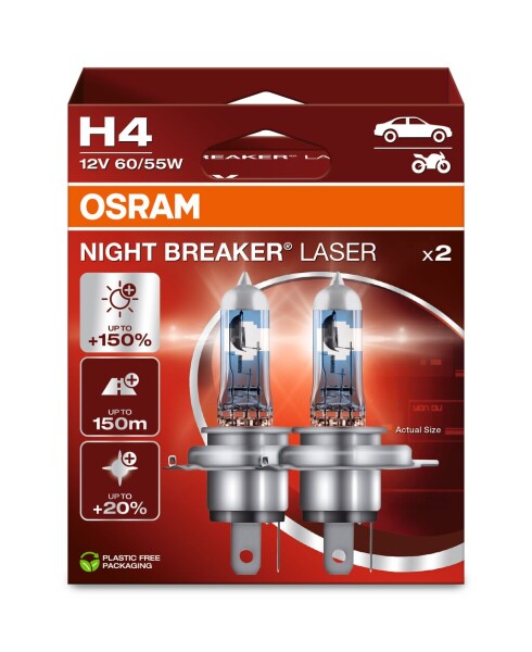 OSRAM 64193NL-2HB - H4 12V 60/55W P43t NIGHT BREAKER® LASER +150% mehr Helligkeit 2 Stk.
