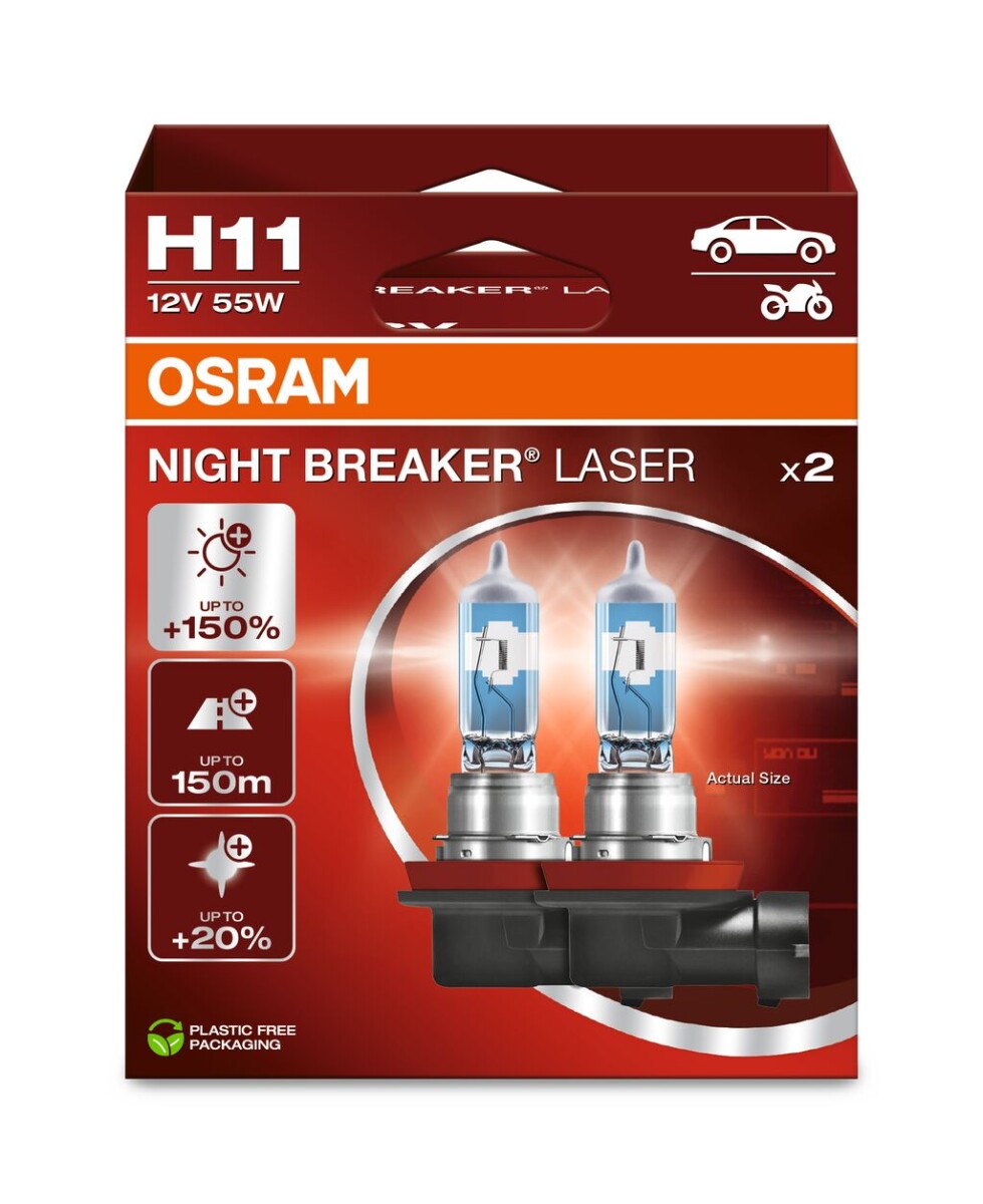 OSRAM 64211NL-2HB - H11 12V 55W PGJ19-2 NIGHT BREAKER LASER +150% mehr Helligkeit 2 Stk.