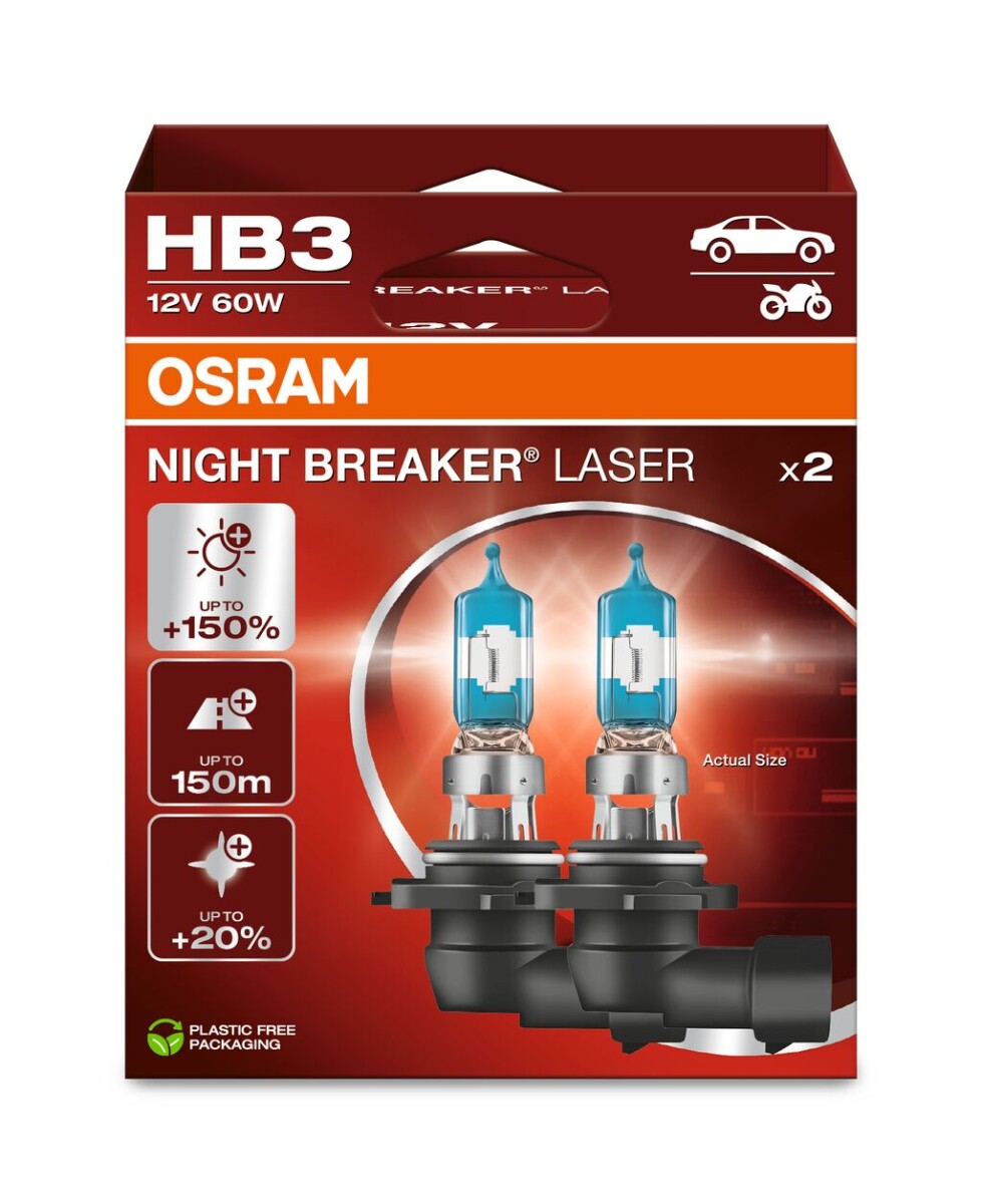 OSRAM 9005NL-2HB - HB3 12V 60W P20d NIGHT BREAKER LASER +150% mehr Helligkeit 2 Stk.