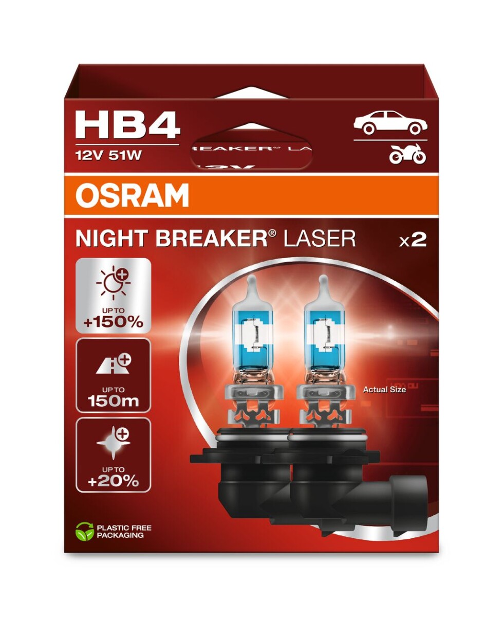 OSRAM 9006NL-2HB - HB4 12V 51W P22d NIGHT BREAKER LASER +150% mehr Helligkeit 2 Stk.