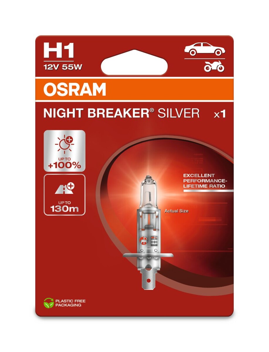 OSRAM 64150NBS-1BL - H1 12V 55W P14.5s NIGHT BREAKER SILVER +100% 1 Stk.