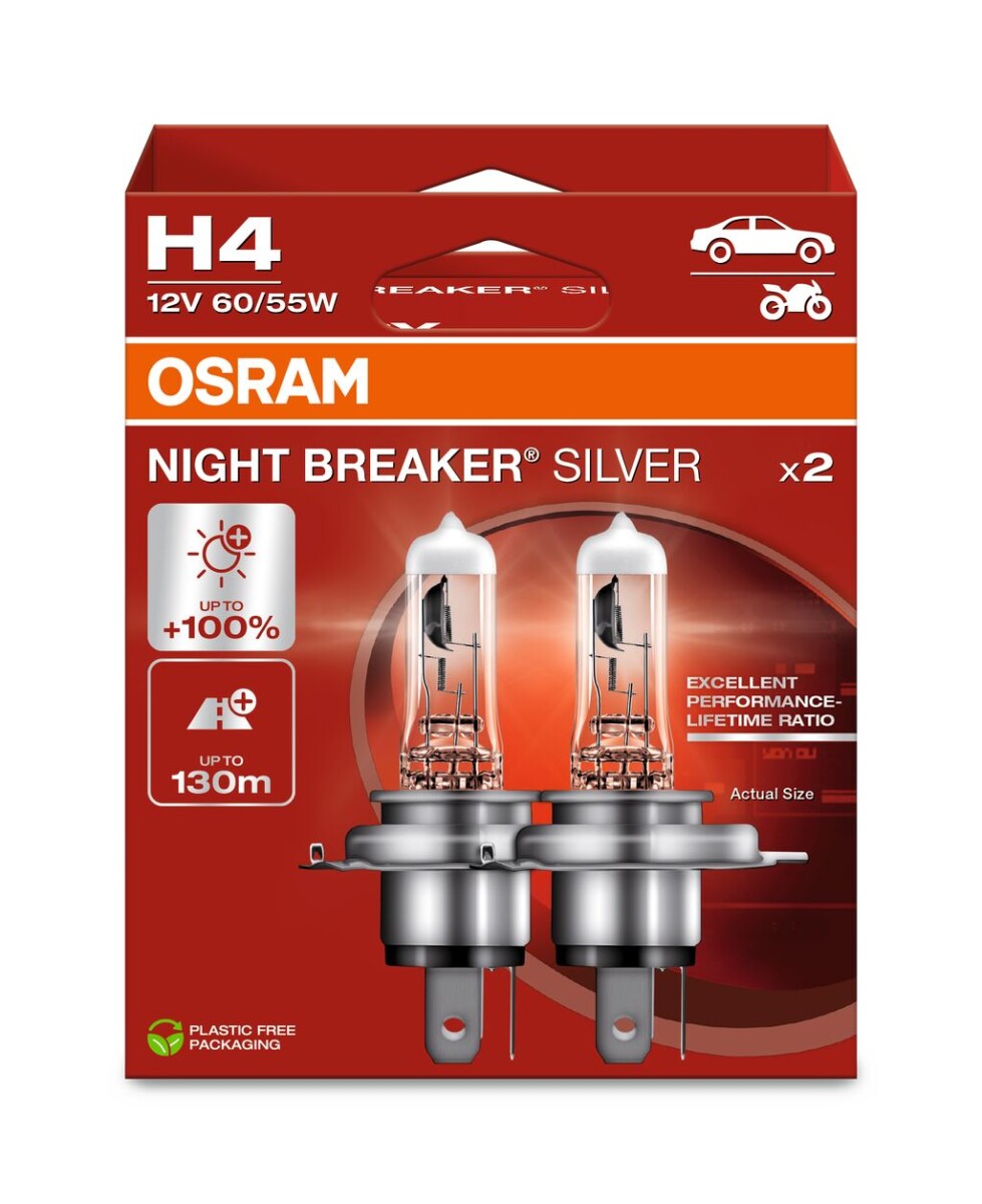 OSRAM 64193NBS-2HB - H4 12V 60/55W P43t NIGHT BREAKER SILVER +100% 2 Stk.