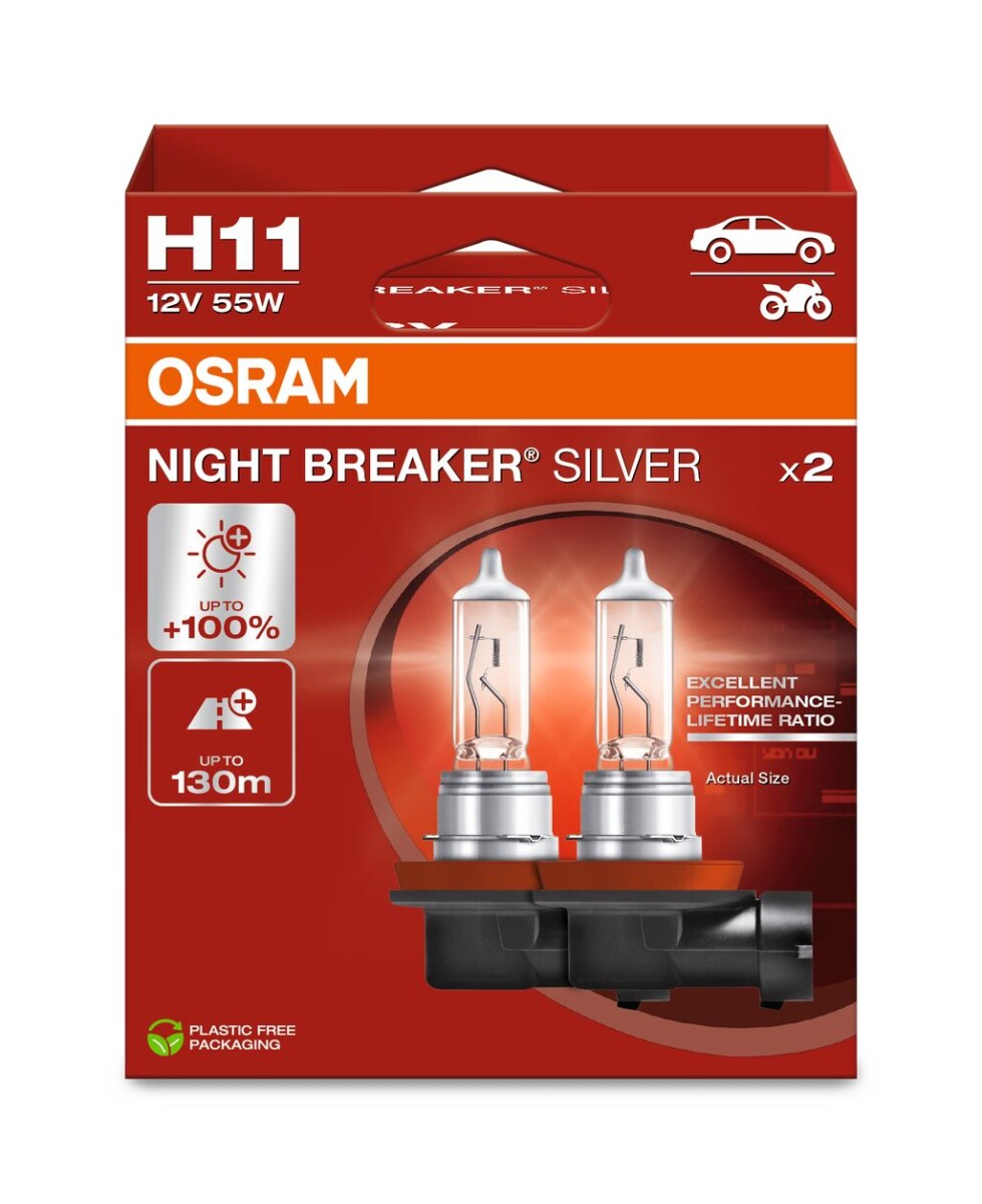 OSRAM 64211NBS-2HB - H11 12V 55W PGJ19-2 NIGHT BREAKER SILVER +100% 2 Stk.