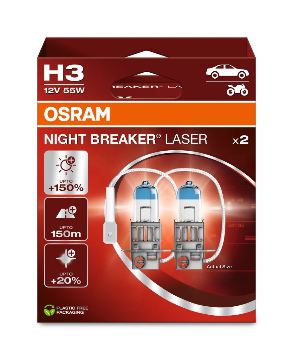 OSRAM 64151NL-2HB - H3 12V 55W PK22s NIGHT BREAKER LASER +150% mehr Helligkeit 2 Stk.