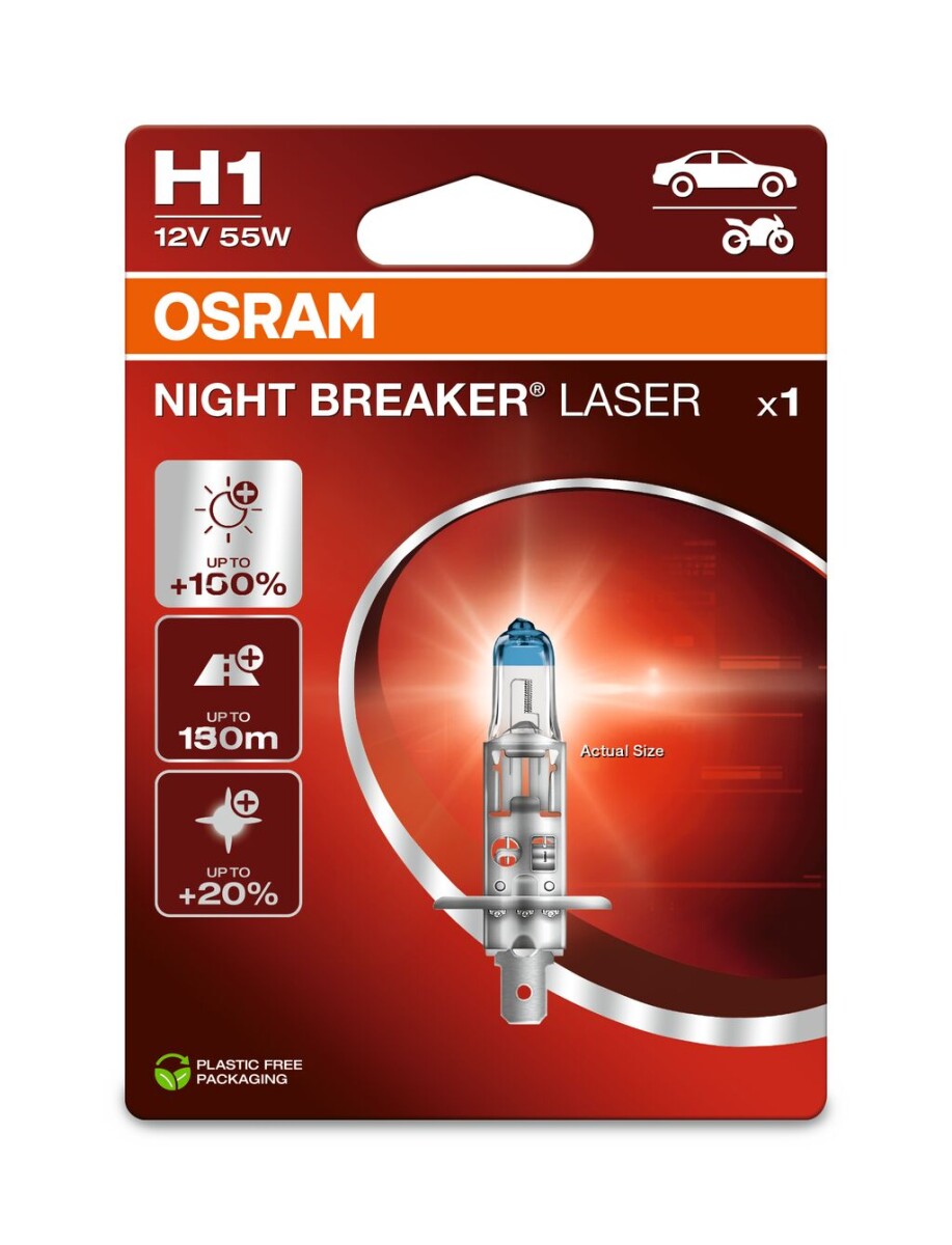 OSRAM 64150NL-1BL - H1 12V 55W P14.5s NIGHT BREAKER LASER +150% mehr Helligkeit 1 Stk.