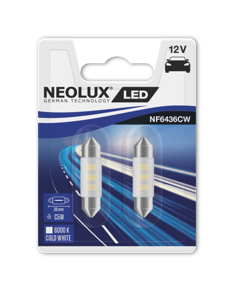 NEOLUX NF6436CW-02B - LED 12V 0,5W SV8,5-8 36mm 6000K Cold White Blister 2 St.