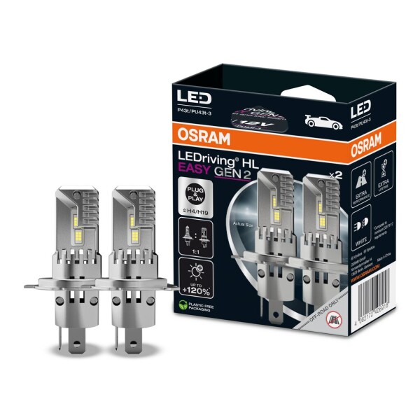 OSRAM 64193DWESY2-2HB - LEDriving® HL EASY H4/H19 12V 18.7W/19W P43t/PU43t-3 6500K White Gen2 NO ECE 2St.