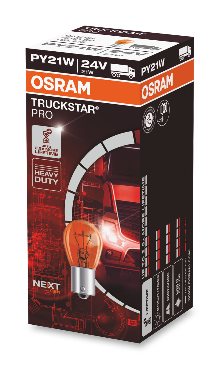 Osram TRUCKSTAR PRO PY21W, 24V, Einzellampe - 7510TSP