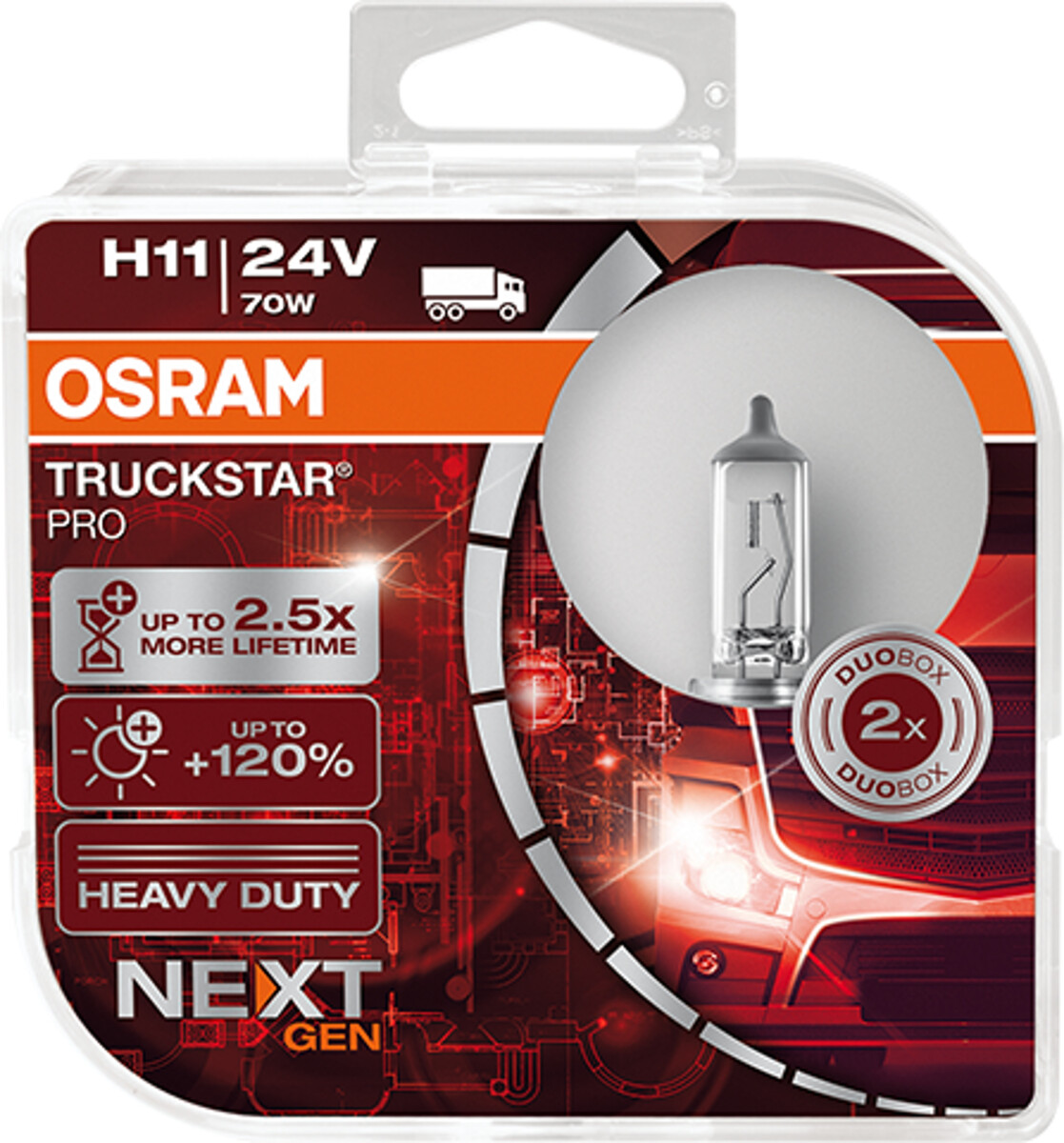 Osram TRUCKSTAR PRO H11, Halogen 24V, DUOBOX - 64216TSP-HCB